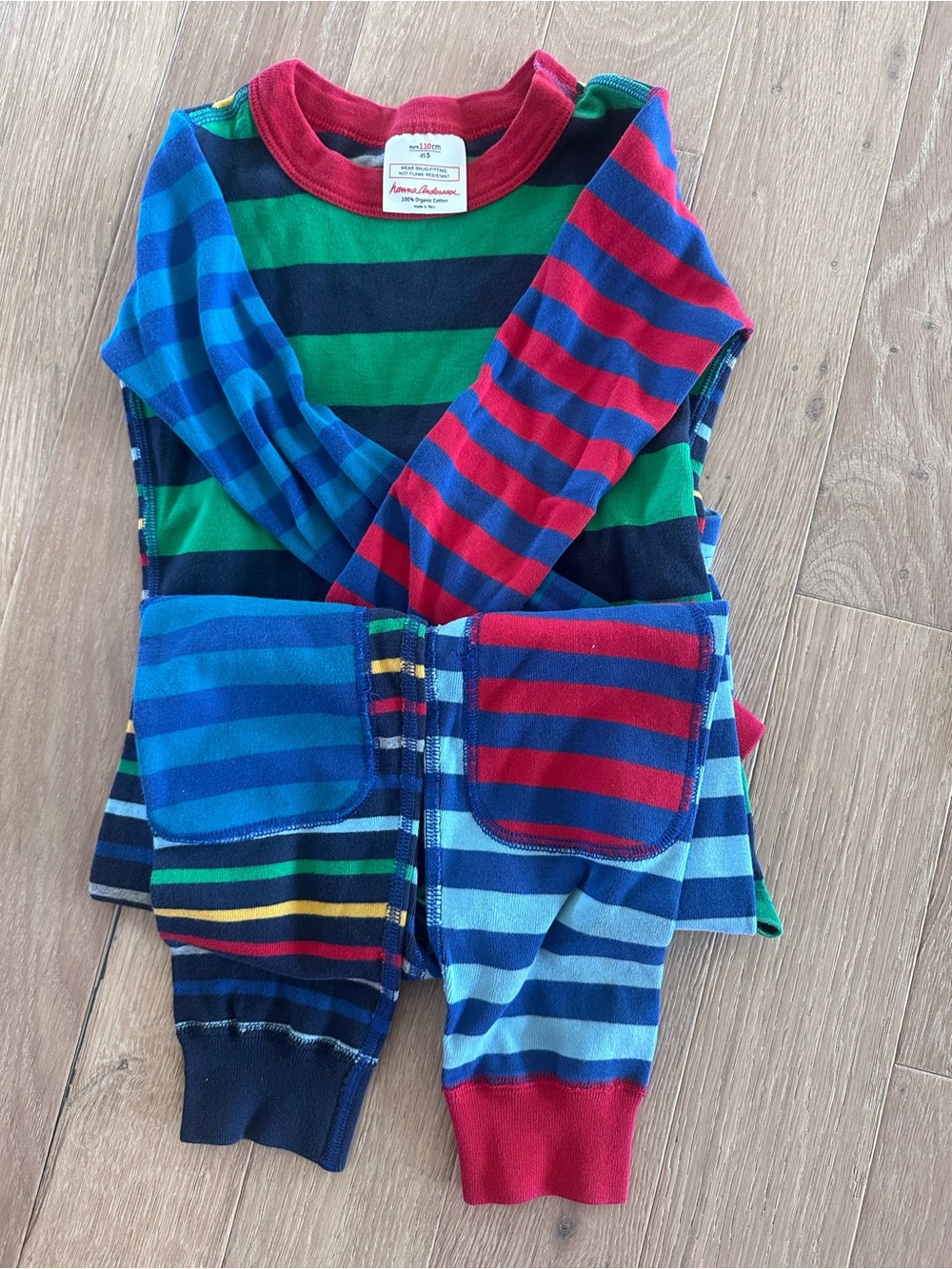 Hanna Andersson Multicolor Stripe Kids Pajama Set - Blue, Green, Red